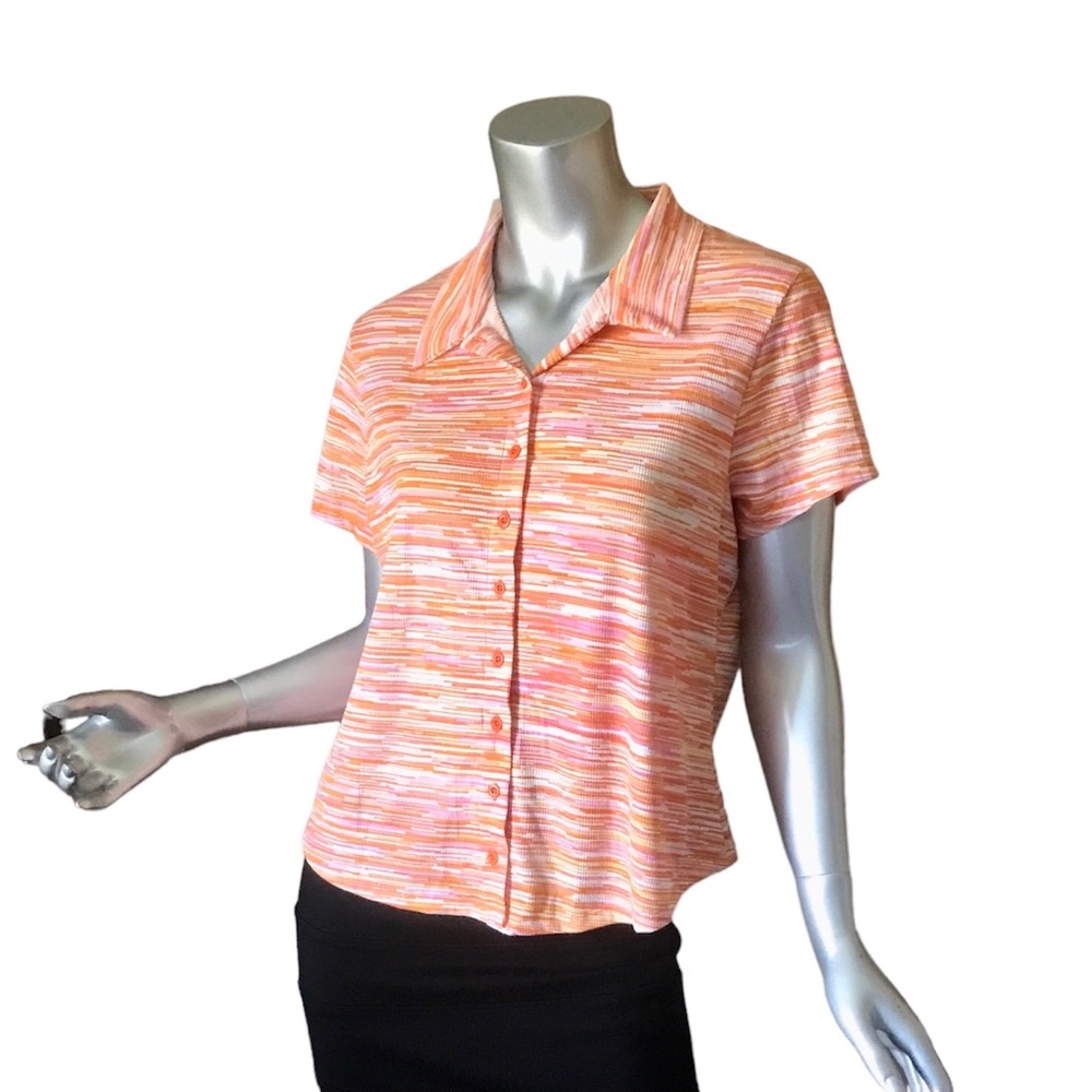 Rue + Juniors 2X/ Women's Large Button Front Ribbed Top Orange Pink Shirt Soft